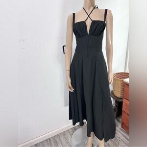 Marthea Black Halter Neck Pleated Midi Dress